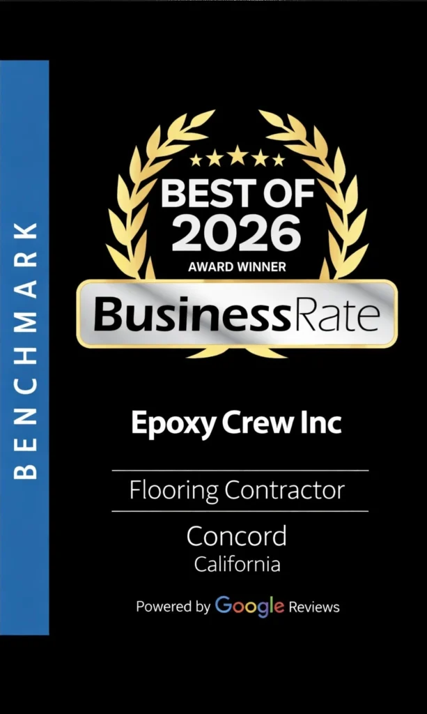 2026 BusinessRate Best of Award badge for Epoxy Crew Inc, top flooring contractor in Concord, California.