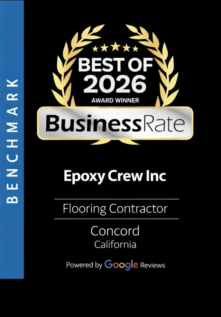 2026 BusinessRate Best of Award badge for Epoxy Crew Inc, top flooring contractor in Concord, California.